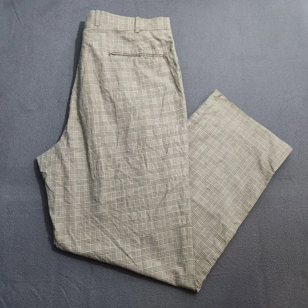 Orvis Dress Pants Men 38 (37x32) Black Glen Plaid Pleated Straight Leg